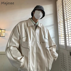 PU Leather Solid Jackets Men American Vintage Teens Punk Rock Style Stylish Hombre Couples Designs Chaquetas Outwear Streetwear