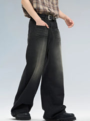 Threebooy Male Classic America Hip Hop Rap Jeans Wide Leg Youth Popular Jeans Men Straight Leg Retro Loose Trousers Oversized Denim Pants