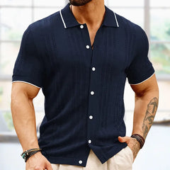 Threebooy Men's Casual Business Knitted Polo Shirt Light Luxury Leisure Lapel Button-down Short Sleeve Knitwear High Quality Fashion Shirt