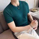 Threebooy Korean Style Men's Summer Casual Short Sleeve Knitted T-shirt/Male Ice Silk Hollow Out Round Neck T-shirt S-3XL