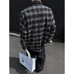 Threebooy Shirt men fashion 2025 New long sleeve shirts grid loose Stage performance costumes high quality Star shirt