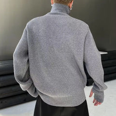Threebooy Mens Sweater Striped High Collar Side Button Knit Sweater Streetwear Trend Fashion Youth Campus Long Sleeve Tops Men'S Clothing