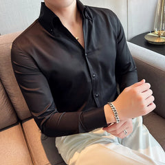 Threebooy Spring Autumn Men's Business Office Dress Shirts/Male Slim Fit High Quality Casual Long-Sleeved Shirt Homme Tops S-3XL