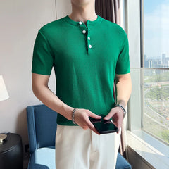 Threebooy Men Summer Leisure Short Sleeve T-shirts/Male Round Collar Slim Fit Lce Silk Knitting T-Shirts Tees Plus Size S-3XL
