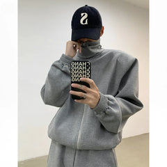 Threebooy 2025SS American Men Loose Cardigan Sweatshirt Wide-leg Trousers Casual Sports Suit Autumn Hip Hop Streetwear Tracksuit