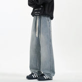 Threebooy New Men's Jeans Washed Jeans Pants Unisex Drawstring Denim Pants Male Streetwear Korean Straight cylinder loose Cowboy Trousers
