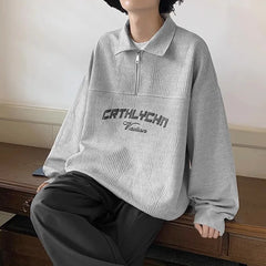 Threebooy Sweatshirt Men's Autumn American Trendy High Street Heavy Spring Autumn Style Boy Casual Lapel Japanese Polo Shirt Men's Wear