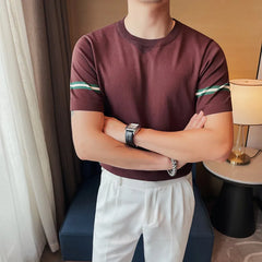 Threebooy Men's Summer High Quality Business Casual Short Sleeve T-shirts/Male Slim Fit Fashion Round Neck Knitted T-shirt S-4XL