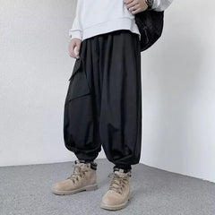Threebooy Japanese Style Loose-fit Wide-leg Cargo Pants For Men Autumn/winter Casual Vintage Pants Sensibilityniche Design