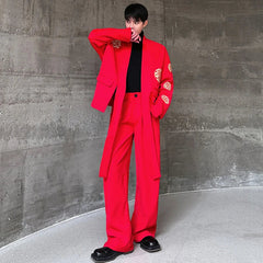 Threebooy Men's Red Scarlet Embroidered 2-Piece Suit