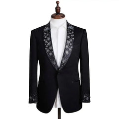 Threebooy Luxury Men Suit 2 Pieces Breasted Crystal Shawl Lapel Single Breasted Wedding Groom Tuxedos Party Customized