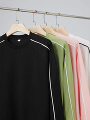 Threebooy 260GSM Striped Long Sleeve T-Shirts Men Korean Fashion O-Neck Loose Fit Basic Tee Tops Unisex Couples Oversized Tshirts