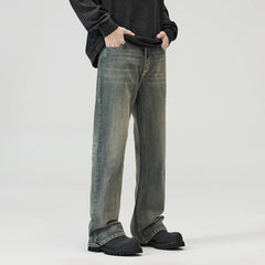 Threebooy Men's Baggy Jeans Harbor Style Worn Out Loose Wide Leg Denim Pants Chic Distressed Streetwear Vintage Male Trousers