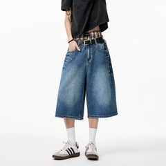 Threebooy Mens Calf length jeans Loose Fit Summer Studded Rivet Casual Streetwear Lightweight Comfort Cool Trendy 2023 Fashion weid leg