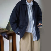 Threebooy Spring And Autumn Fashion Casual Loose Retro Jacket Unisex Solid Color Lapel Basic Versatile Functional Jacket Coat For Men