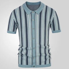 Threebooy Men's Business Leisure Knit Striped Polo Shirt Luxury Short Sleeve Button-down Shirts for Men Fashion Knitwear Summer New