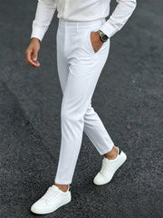 Threebooy Men's Ankle Length Dress Pants 100% Polyester Slim Fit Formal Business Cropped Trousers