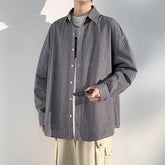 Threebooy Plaid Shirts for Men Student shirt Youth workwear Mens Calssic long shirt Spring Korean Clothes casual Streetwear