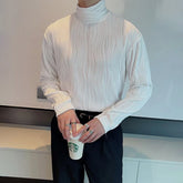 Threebooy Mens T-Shirt Textured Casual T-Shirt Autumn Light Korean Fashion All-Match Youth Bottoming Long Sleeve Top Men'S Clothing