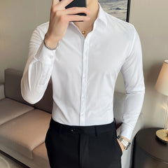 Threebooy British Style Men's Spring High Quality Leisure Long Sleeve Shirts/Male Slim Fit Business Dress Shirts Plus Size S-4XL