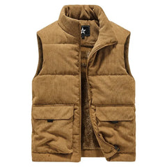 Threebooy Corduroy vest men autumn winter with standing collar large vest warm cotton jacket