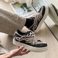 Threebooy Designer Trendy Unisex Sneakers Women Owens Men's Casual Shoes Cross-tied Thick Bottom Punk Couple Skateboard Shoes