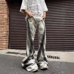 Threebooy Y2K Streetwear Tie Dye White Baggy Flare Jeans Pants Men Designer Clothes New Rock Old Women Long Trousers Roupa