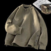Threebooy High Street Sweatshirt Casual Loose O-neck Long Sleeve Shirt for Men Spring 2025 New Streetwear Lazy Button Casual Pullover Top