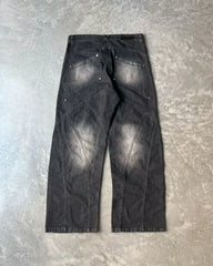 Threebooy American Hip Hop High Street Streetwear Heavy Industry Jeans Striped Washed Wide Leg Pants Retro Distressed Straight Leg Pants