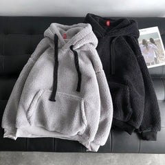 Threebooy Women's Korean Style Fleece Hoodie Thick Warm Loose Long Sleeve Pullover Couple Matching Winter Tops