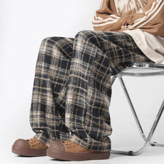 Threebooy Autumn Casual Pants Men Oversized Fashion Retro Plaid Pants Men Streetwear Hip-hop Loose Wide Leg Pants Mens Vintage Trousers