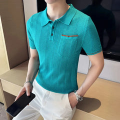 Threebooy Men's Summer Striped Ice Silk Knitting POLO Shirts/Male Slim Fit High Quality Casual POLO Shirt Plus Size S-3XL