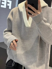 Threebooy Korean style autumn and winter men and women trendy personalized spliced sweater for couples loose retro knitted casual top y2k