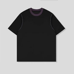 Threebooy Men Cotton Tshirt Round Neck Contrast Collar Loose Fit Streetwear Summer Tee Shirt Breathable Soft Casual Comfort Mens Clothing