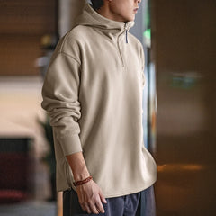Threebooy Casual Double-sided Polar Fleece Hoodies Autumn Winter Men's Half-zip Padded Pullover Jacket Khaki Warm Sweatshirt