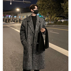 Threebooy Korean Style Medium-length Men's Trench Autumn Winter High Quality Loose Casual Woolen Coat Trendy Overcoat Khaki/Dark Gray