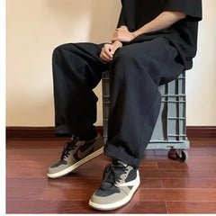 Threebooy Japanese Straight Work Pants Men Spring and Autumn Loose Wide-leg Casual Trousers