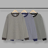 Threebooy Teenage Style 280gsm Striped Long Sleeved T-shirt Men's Loose Casual Base Tee Shirt
