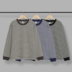 Threebooy Teenage Style 280gsm Striped Long Sleeved T-shirt Men's Loose Casual Base Tee Shirt