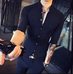 Threebooy Men Stand-up Collar Shirt Summer New Light Thin Solid Casual Slim Fit Short Sleeve Shirt High Quality Fashion Men Clothing