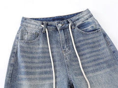 Threebooy Hip Hop Jeans Men Streetwear Punk Washed Striped Denim Pants Harajuku Vintage Baggy Casual Wide-leg Pants Unisex Trousers