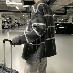 Threebooy Autumn Clothing Men's Light Luxury Knitted Button Down Cardigan Sweater Long Sleeve Streetwear Patchwork Coat Fashion Knitwear