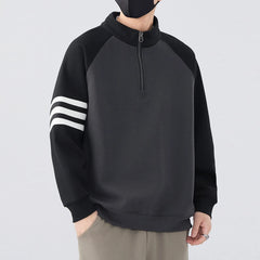 Threebooy Half-zipper Sweatshirt Men Spring and Autumn Loose Splicing Contrasting Collar Base Shirt Versatile Fashion Handsome Casual Top