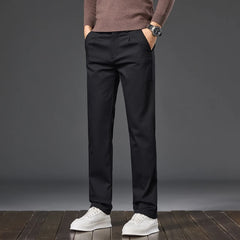 Threebooy Spring Autumn Straight Casual Pants for Men's Clothing Solid Color Classic Regular Comfortable Slim Male Trousers
