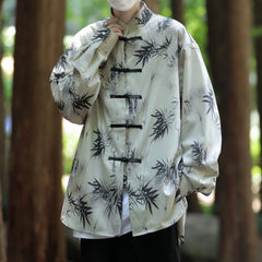 Threebooy Men's Tie-dye Long Sleeve Shirt Spring New Chinese Style Dial Buckle Stand Collar Loose Casual Han Tang Traditional Clothing