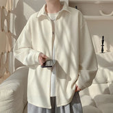 Threebooy White Long Sleeved Shirt Men Fashion Black Casual Shirt Men Streetwear Korean Loose Pleated Shirt Mens Ice Silk Shirts M-3XL