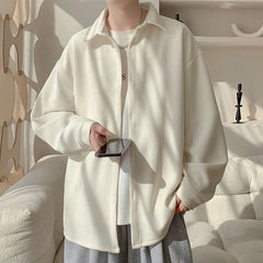 Threebooy White Long Sleeved Shirt Men Fashion Black Casual Shirt Men Streetwear Korean Loose Pleated Shirt Mens Ice Silk Shirts M-3XL