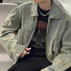 Threebooy Men's Denim Jacket Autumn Vintage Washed Casual Denim Jackets Solid Lapel Fashion Motorcycle Jeans Jackets Korea Style Coat