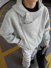 Threebooy Men's Oversized Hoodie Irregular Double Zipper Heavyweight Streetwear Loose Fit Fall Jacket
