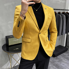 Threebooy High Quality Blazer Men's British Trend Premium Simple Business Elegant Fashion Casual Gentleman Slim Suit Deer Velv Jacket